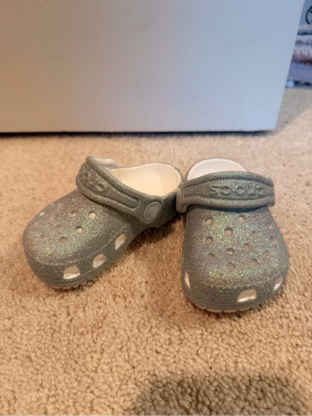 Silver glitter toddler crocs